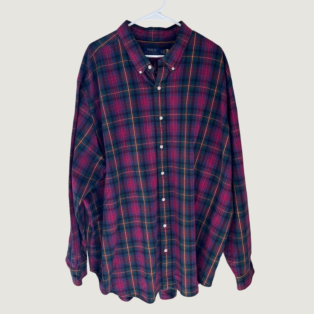 Polo Ralph Lauren Mens 4XB Plaid Button Down Shirt Red Green Tartan Big & Tall